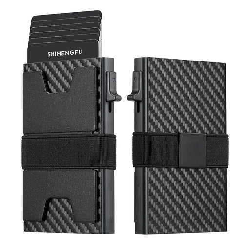 SHIMENGFU Carbon Minimalist Wallet — RFID-Blocking Aluminum Metal Card Holder with Trigger Ejection