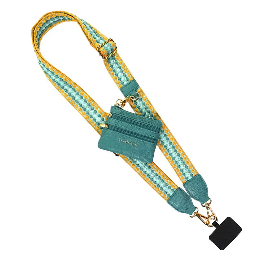 ClipGo™ Adjustable Woven Phone Strap with Detachable Zippered Pouch