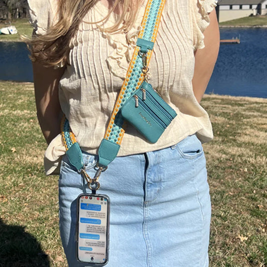 ClipGo™ Adjustable Woven Phone Strap with Detachable Zippered Pouch
