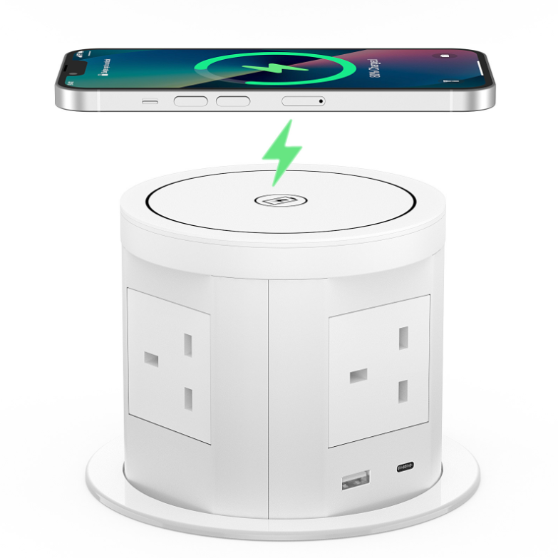 Electric Lift Desk Power Outlet – Wireless Charging & USB Ports