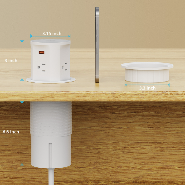 Electric Lift Desk Power Outlet – Wireless Charging & USB Ports