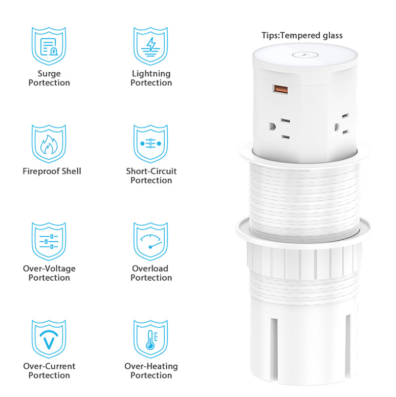 Electric Lift Desk Power Outlet – Wireless Charging & USB Ports