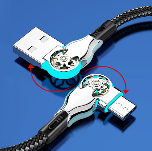 Dual-Head Rotating Charging Cable – With LED Lighting