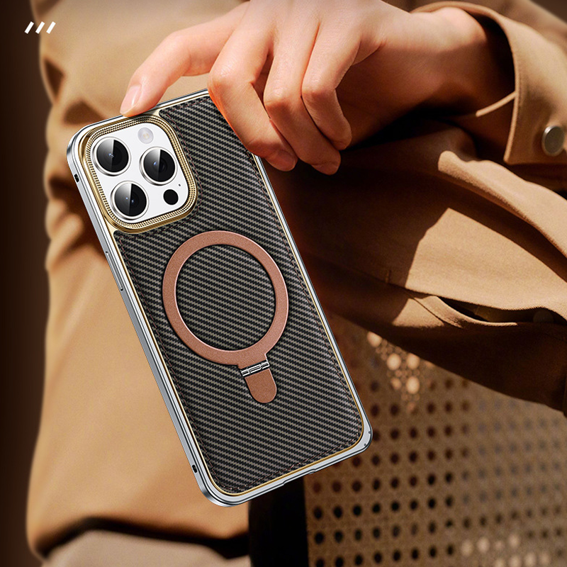 TechNova Metal Frame Carbon Fiber Case – Magnetic Compatible & Built-in Stand