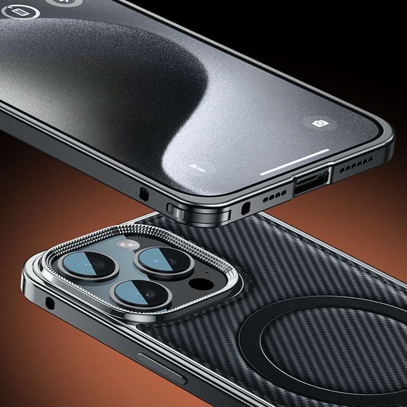 TechNova Metal Frame Carbon Fiber Case – Magnetic Compatible & Built-in Stand