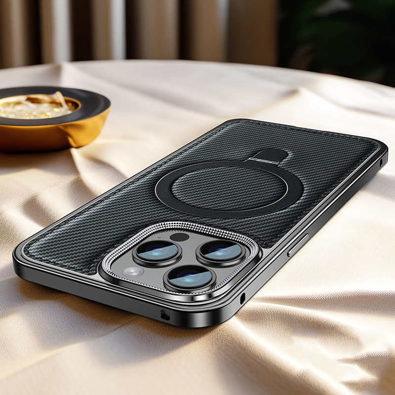 TechNova Metal Frame Carbon Fiber Case – Magnetic Compatible & Built-in Stand