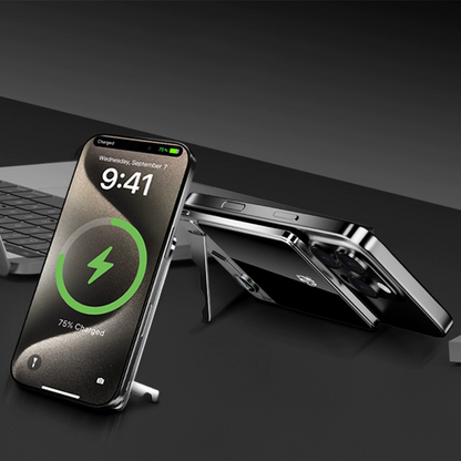 Slim Power Bank with Stand – Magnetic Charging & Power Display